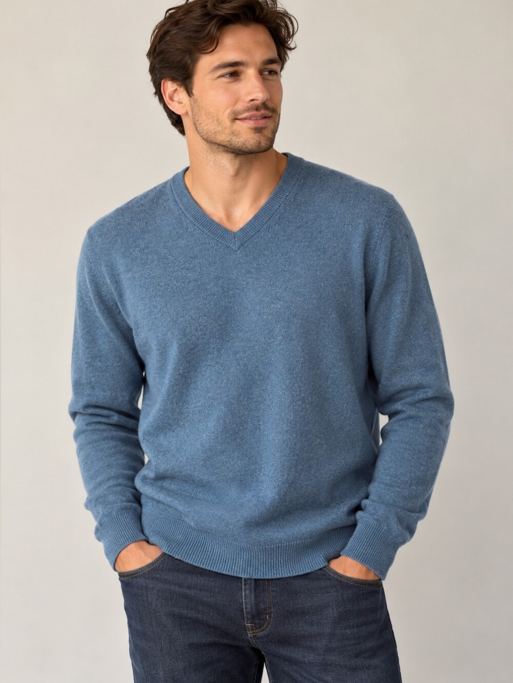 **Free With Purchase***Black Brown 1826 100% Cashmere Blue V-Neck Sweater